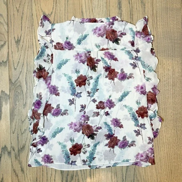 Paige Women’s Genie Floral Ruffle Sleeve Silk Sheer Blouse Top Size X-Small - Picture 13 of 14